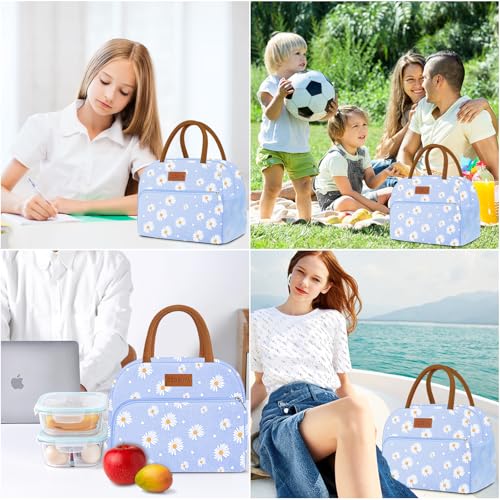 Coobiiya Lunch Bag Lunch Box for Women Men, Reusable Cute Lunchbag - Leakproof, Adult Insulated Lunch Box Tote with Large Capacity, Cooler Container for Work, Travel, Office (Blue Daisy) - color: Blue Daisy
