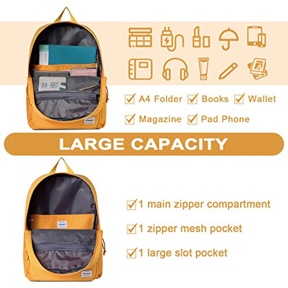 RAVUO School Backpack, Lightweight Classic Bookbag Casual Daypack for Men Women - color: Yellow
