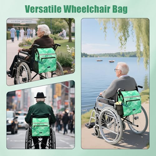 ZHCHG Wheelchair Bags, Wheelchair Backpack with Cup Holder, Wheelchair Bags to Hang on Back, Electric Wheel Chair Accessories, Large Storage Bag for Walker Rollator- Green - style: Green