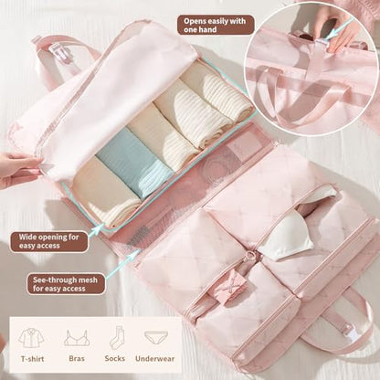 7-in-1 Travel Storage Bag, Foldable Hanging Packing Cube with Compartments for Clothes, Beige - color: Beige