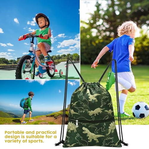 WAWASAM Kids Drawstring Backpack, Gym Swim Bag Cinch Bag for Girls Boys with Zipper Pocket - color: Dinosaur C