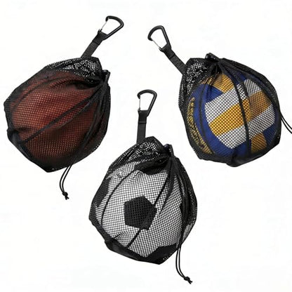 2-3-4 Pack Single Ball Bag for Basketball Soccer Volleyball,12x10 Inch Mesh Storage with Zipper Pocket,Portable Adjustable Drawstring Ball Bag with Hanging Clip Fits Most Backpacks - color: Black-3P