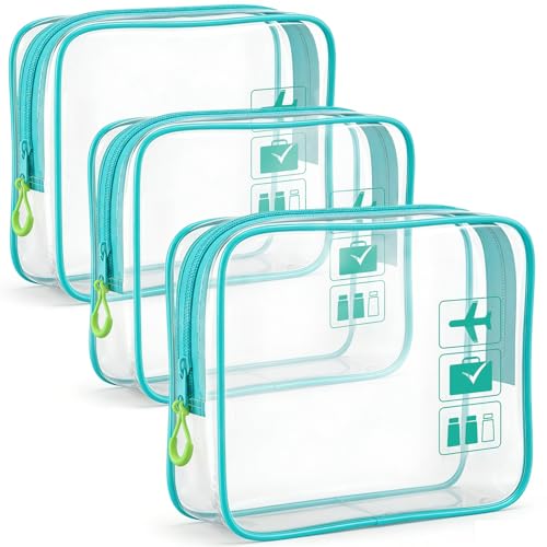 TSA Approved Toiletry Bag, 3pcs Clear Makeup Bags Quart Size Travel Makeup Cosmetic Bag, for Women and Men, Carry on Airport Airline Compliant Bag (Blue, L) - color: Blue, size: Large