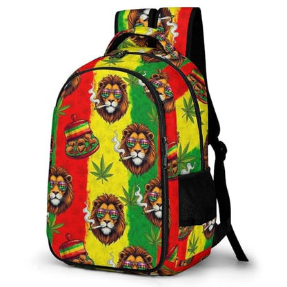 Sturdy Laptop Backpack Rasta Lion Judah with Sunglasses Smoking Jamaican Reggae, Anti Theft Water Resistant Travel Business Bag with Water Bottle Pockets Gifts for Men Women - color: Pattern (326)