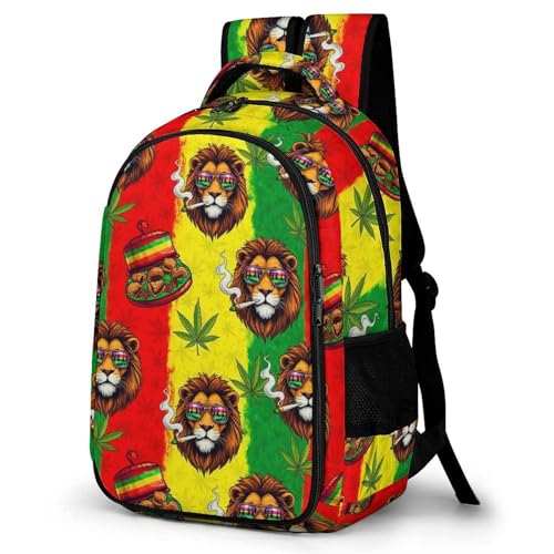 Sturdy Laptop Backpack Rasta Lion Judah with Sunglasses Smoking Jamaican Reggae, Anti Theft Water Resistant Travel Business Bag with Water Bottle Pockets Gifts for Men Women - color: Pattern (326)