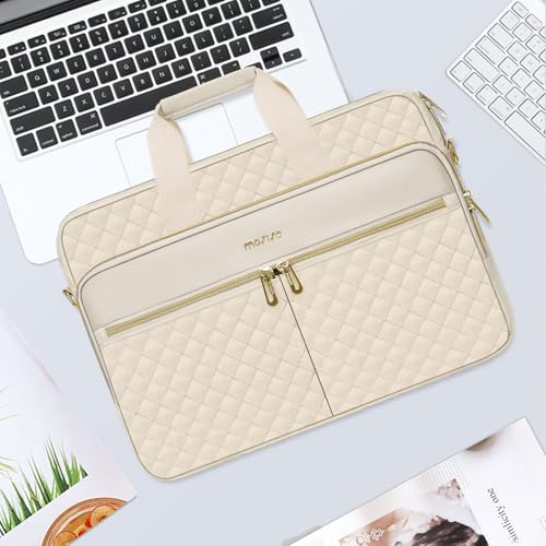MOSISO 15-16 inch Laptop Bag, Laptop Briefcase Messenger Compatible with MacBook Pro 16/Air 15, HP, Dell, Lenovo, Square Quilted Computer Bag Work Office Business with 3 Pockets&Strap, Beige - color: Beige, size: 16 inch