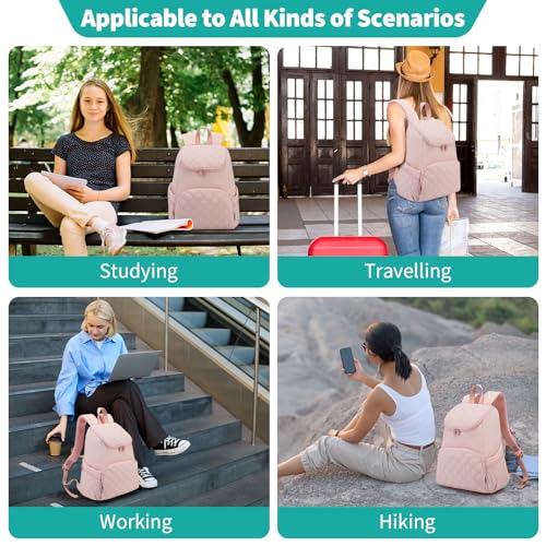 NOL Natural Organic Lifestyle Women's Quilted Puffer Backpack, Large Waterproof Lightweight Puffy Bookbag, Carry on Daypack for Travel, Work (Pink) - color: Pink