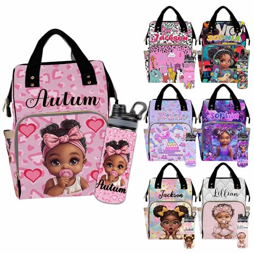 Custom Diaper Bag for Girls Personalized Diaper Bag Backpack &Insulated Water Bottle with Name Custom Monogram Baby Travel Bag Nursing Diaper Mommy Backpack with Adjustable Shoulder Straps Nappy Bag - color: Design 06
