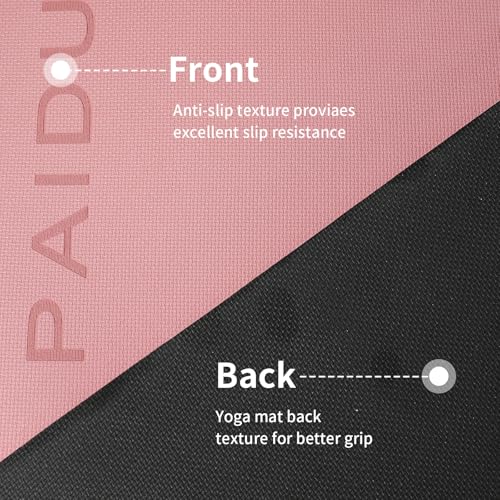 PAIDU Yoga Mat Non Slip Anti-tear,extra thick-2/5 inch（10MM）High Resiliency Professional POE Yoga Mats for Women Men Kids,72"x24"inch,Workout, Yoga, Pilates and Floor Exercise, with Carrier Strap - color: Pink + black