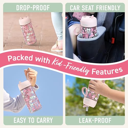Bentgo Kids Water Bottle - Leak-Proof, Durable Tritan PFAS- & BPA-Free 15 fl oz, Kids/Toddlers Ages 3+ for School & Sports; Bite & Sip Spout, Carrying Handle, Dishwasher Safe (NEW Ballet & Bows) - color: Ballet and Bows