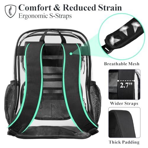 PACKISM Clear Backpack for School - 17 inch Large Heavy Duty Bookbag, Reinforced See Through PVC Transparent Backpack - color: Active Black, style: Daypack Backpacks