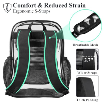 PACKISM Clear Backpack for School - 17 inch Large Heavy Duty Bookbag, Reinforced See Through PVC Transparent Backpack - color: Active Black, style: Daypack Backpacks