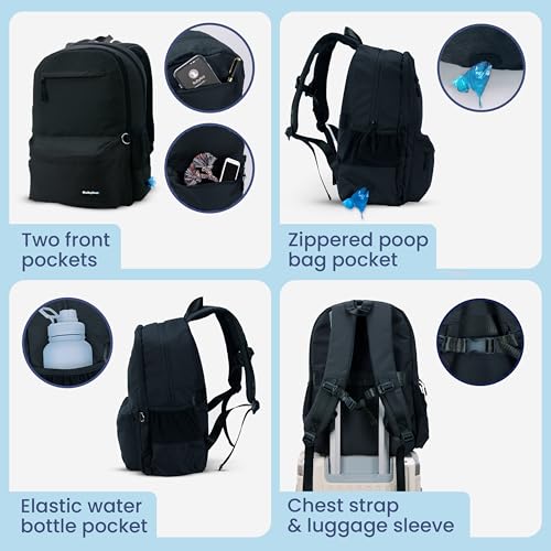 Dog Travel Bag for Supplies - Complete Dog Diaper Bag Backpack with 2 BPA-Free Travel Bowls, Treat Pouch, Food Container, Placemat & Laptop Sleeve – for Traveling, Road Trips, Hiking: Black - color: Black