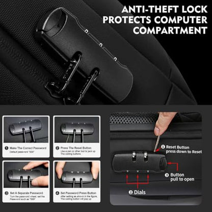 BANGE Anti-Theft Business Laptop Backpack, 15.6 Inch Lock Travel Backpack, Water-resistant Zippers with USB Charging Port, 16L Computer Bag for Men & Women