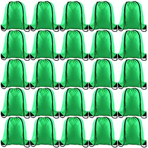 KUUQA 25Pcs Green Drawstring Backpack Bulk - color: Green