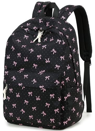 Bluboon School Backpack for Teen Girls Women Laptop Backpack College Bookbags Middle School Travel Work Commuter Back Pack - color: Pink Bow Black Background