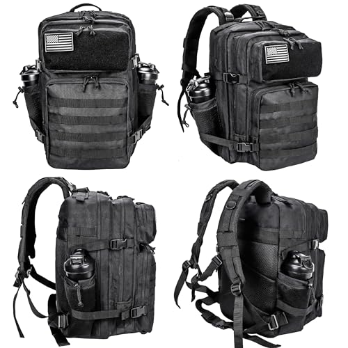 LHI Military Tactical Backpack for Men and Women 45L Army 3 Days Assault Pack Bag Large Rucksack with Molle System - color: 3.1 B1ack