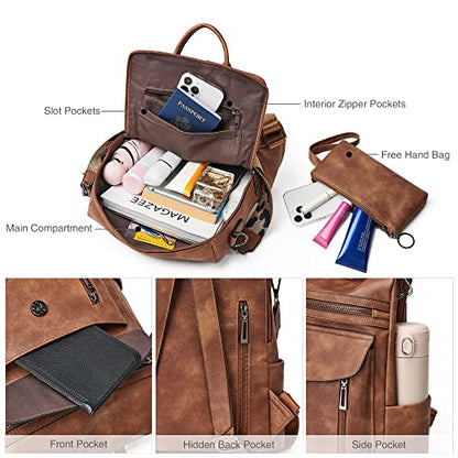 Shrrie Backpack Purse for Women Fashion Leather Backpack Purse Designer Travel Backpack Convertible Shoulder Bag with Wristlet - color: 1 Two-toned Brown