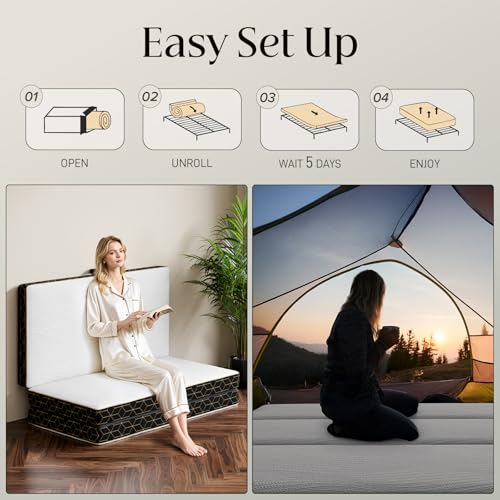 GEMBED Tri-Fold Memory Foam Mattress - 4 Inch Portable Folding Sofa Bed with Handle & Washable Cover, Floor Sofa Bed with Non-Slip Base, Space-Saving for Room, Travel, Guest Bed, RV, 75"x25"x4" - size: Single, style: 4 Inch