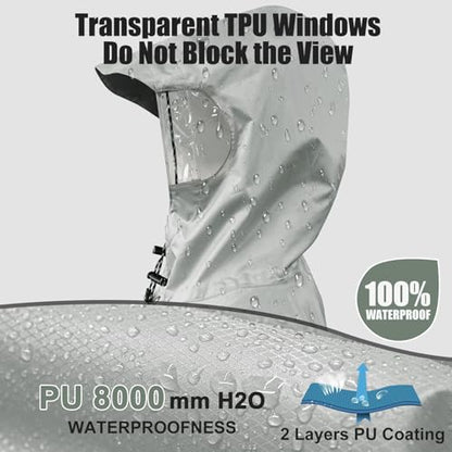 Andake Waterproof Rain Poncho for Adults Unisex,230T Ripstop Polyester,Raincoat Gear with Transparent Viewing Window Outdoors - color: Grey