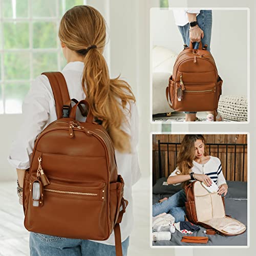 miss fong Diaper Bag, Diaper Bag Backpack, Baby Diaper Bag, Leather Diaper Bag Backpack with Changing Pad & Stroller Strap,Multi-function Large Capacity & Waterproof Travel Backpack, Brown - color: Brown