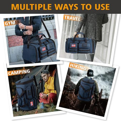 Expandable Gym Bag For Men,Tactical Large 3 in 1 Sports Duffle Bag With Shoes Compartment,Water Resistant Sports Gym Tote Bags Multi-functional Weekend Travel Backpack Overnight Bag - color: Blue