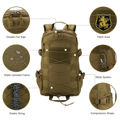 25L Hiking Backpack Small Tactical Backpack Daypack Camping Trekking Hunting Molle Pack for Men Women, Khaki - color: Khaki