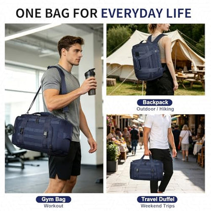 38L Convertible Duffel Backpack, 3 in 1 Gym Bag with Laptop Sleeve, Wet Pockets & Insulated Bottom, Navy Blue - color: Navy Blue, size: 38L