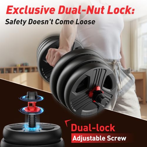FITPLAM Adjustable dumbbell set,20/35/45/55/70/90lbs Free Weights set with upgraded nut, 5 in 1 Weight Set Used as Kettlebells, Barbell, Push up Stand, Fitness Exercise for Home Gym Suitable Men/Women - style: 90LB(45LB Pair)