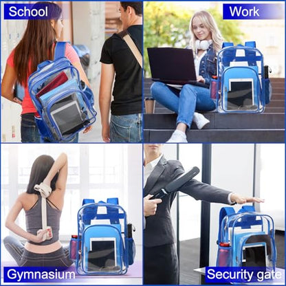 Clear Backpack School Bag Stadium Approved Heavy Duty Large PVC Laptop Transparent Backpack See Through Backpack for Sports, Work, Stadium, Security, Travel, College - H18''xW14''xD8“ - Blue - color: Blue