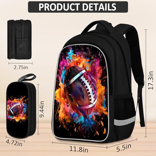 School Backpack for Boys - 4pcs Ameriacn Football Boys Backpack with Lunch Box and Pencil Case for Kids Children Teens Elementary Middle School - Students Bag for Ages 6-18,17″Bookbag Travel Back Pack - color: American Football-05-backpack Set