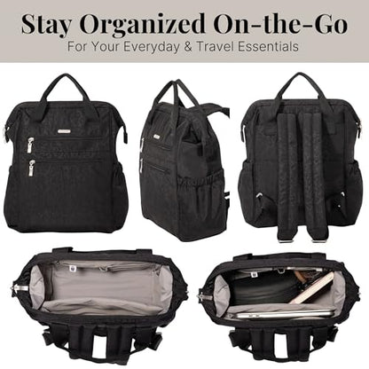 Baggallini City Scape Backpack - 15"x11" Lightweight Work Travel Bag w/Luggage Sleeve & RFID - color: Black Cheetah Emboss