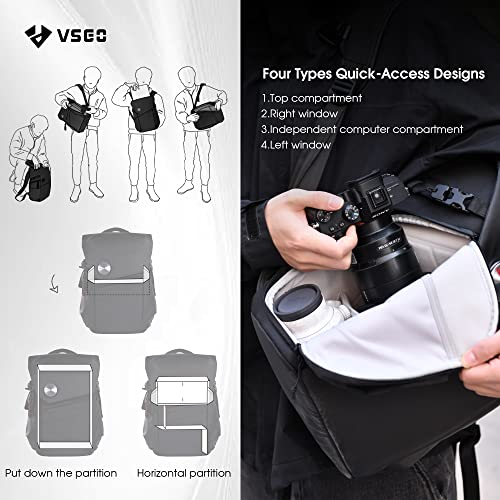 VSGO Black Snipe Camera Backpack 16L – Lightweight 1.1kg Professional DSLR/SLR Photography Bag for Sony, Canon, Nikon Cameras, DJI Stabilizers, Travel & Outdoor Use - size: 16L
