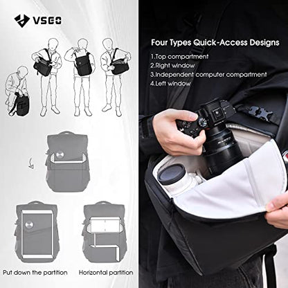 VSGO Black Snipe Camera Backpack 16L – Lightweight 1.1kg Professional DSLR/SLR Photography Bag for Sony, Canon, Nikon Cameras, DJI Stabilizers, Travel & Outdoor Use - size: 16L