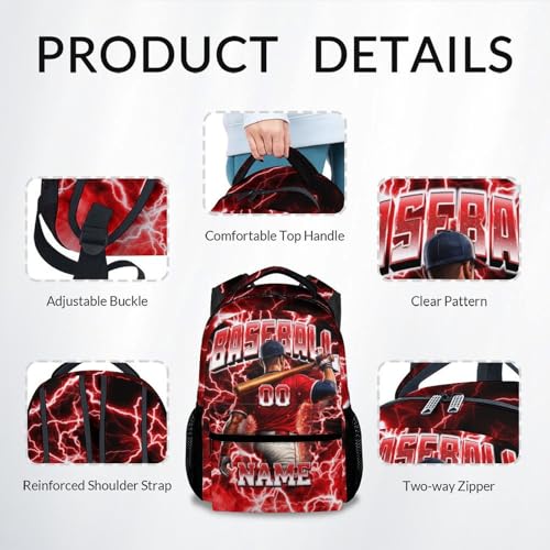 UNIKITTY Baseball Backpack for Boys Personalized Kids School Bag with Name - 17 Inch Custom Sports Bookbag for Youth Little Boys Elementary Middle School Students - color: Red