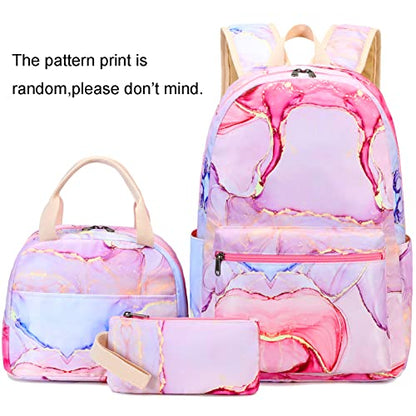 LOIDOU Backpack for Teen Girls Bookbags School Backpack with Lunch Box and Pencil Case 3 in 1 School Bags Set - color: Pink