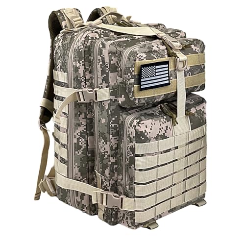 WOLT | Military Tactical Backpack for Men, Large Army 3 Day Assault Pack with MOLLE Bag for Hiking Survival Gear, Range Bag (CamouflageGrey) - color: Camouflagegrey