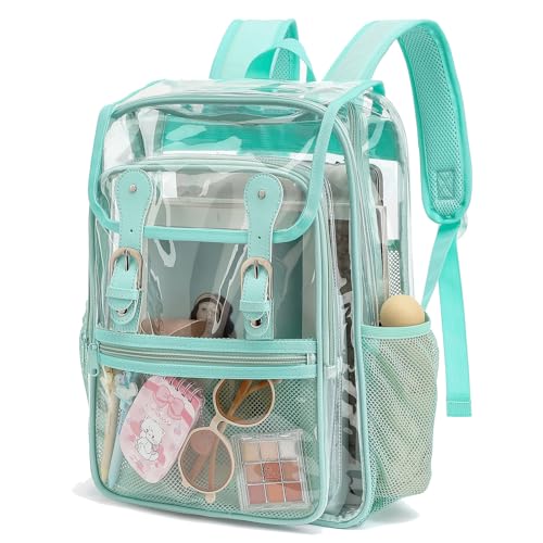 Heavy Duty Clear Backpack Stadium Approved Transparent Backpacks for School College Festival Work Travel (Mint Green) - color: Mint Green