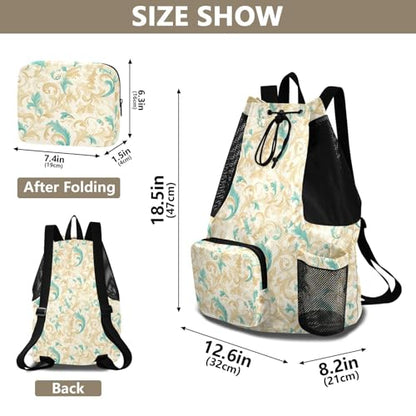 Yuiboo Retro Pattern Drawstring Backpack for Swim Sports Gym Bag with Water Bottle Holder Cinch Back Sack Waterproof