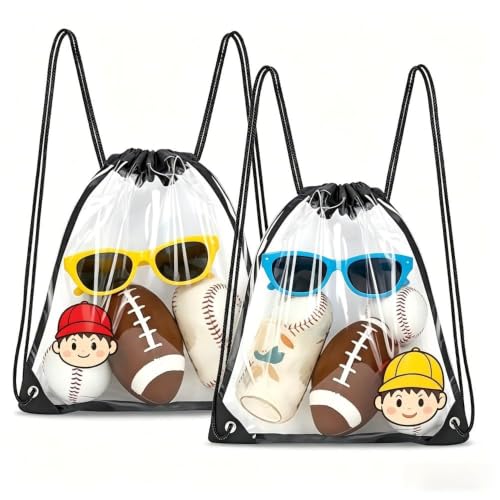 2 Pack Clear Drawstring Backpack, 12×12×6 Inch Stadium Approved Transparent Drawstring Bag, Waterproof See Through String Bag