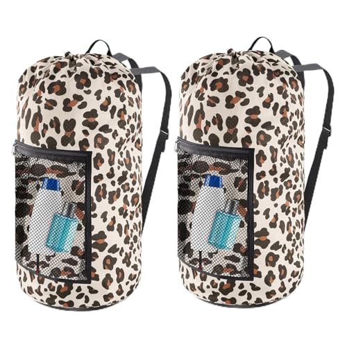 Olosar Laundry Bag Backpack, 2PCS Extra Large Travel Laundry Bag with Mesh Pocket & Adjustable Shoulder Straps,Dirty Clothes Travel Bag for College Students Dorm,Apartment(Leopard Print) - color: Leopard Print, size: 2Pack