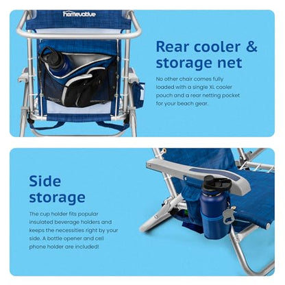 Homevative Cooler+ Folding Backpack Beach Chair with 5 Positions, Towel bar, XL Cooler Pouch, Storage Net, Cup and Phone Holder, Breeze, 2 Pack - color: Breeze