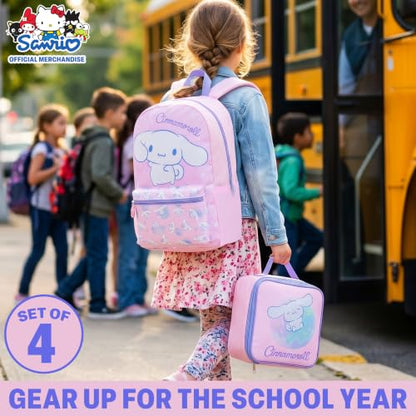Get Trend Cinnamoroll Girls Backpack, Lunch Bag, Pencil Case, Water Bottle | Sanrio 4 Pc Set, 18in Bookbag, Insulated Lunch Bag, Pencil Pouch & 16.9 fl oz BPA-Free Water Bottle, School, Gifts for Girls - color: Multi Cinnamoroll
