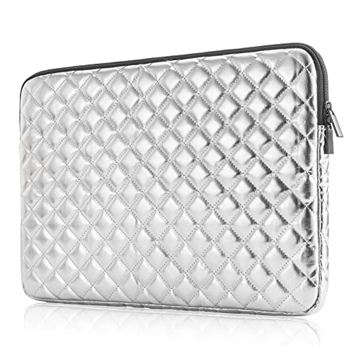 Puffy Laptop Sleeve 11 12 13 13.3 14 15 15.6 inch Puffy Laptop Case Protective Bag Quilted PU Leather Lined Padded - color: Silver Quilted, size: 14-15 Inch