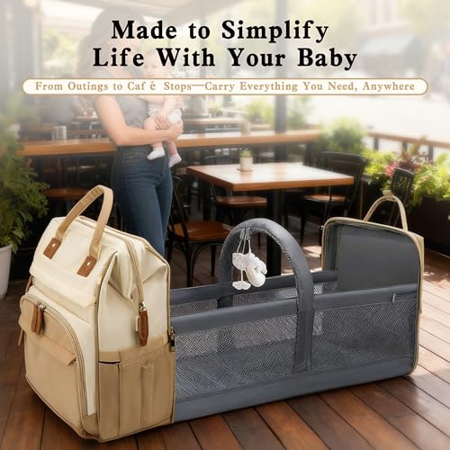 DERJUNSTAR Large Diaper Bag Backpack | Insulated Bottle Holders, USB Charging Port, Travel Design, For Mom & Dad - color: Beige/Khaki