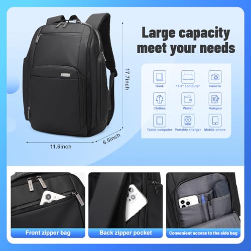 Expandable Business Laptop Backpack,180° Full Open TSA Friendly Travel Bag,15.6 inch Slim Commuter Backpack with USB Port,Water Resistant Professional Office Daypack,Black - color: Black-3