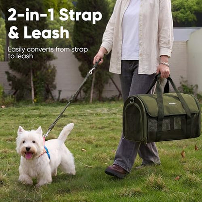 FUKUMARU Cat Carrier, Light & Airy Pet Carrier, 18x11x11 Airline Approved Dog Carrier for Small Dogs, 2-in-1 Shoulder Strap Leash, Collapsible Soft Cat Travel Carrier with Anti-Scratch Mesh, Green - color: Green