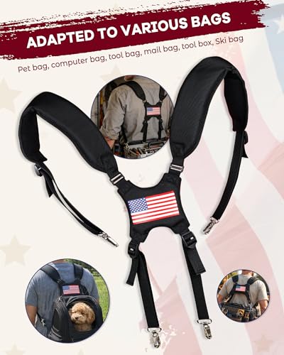 BIG TEETH Golf Bag Strap,Adjustable Padded Bag Strap Replacement,Golf Double Shoulder Bag Straps with 4Pcs Rotate Hooks - color: Us Flag