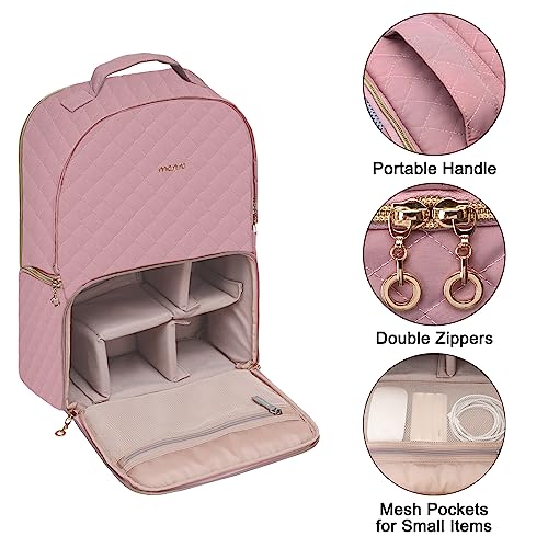 MOSISO Camera Backpack with Rain Cover, DSLR/SLR/Mirrorless Rhombus Quilted Camera Bag for Photographers with Tripod Holder&15-16 inch Laptop Compartment Compatible with Canon/Nikon/Sony, Cameo Pink