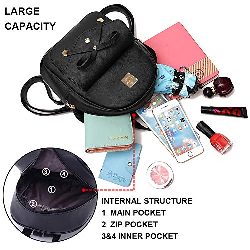 ZGWJ Mini Backpack Purse for Women - 3-Piece Set, Small PU Leather Bowknot Fashion Backpacks, Cute Casual Travel Daypacks - color: Black-3pcs